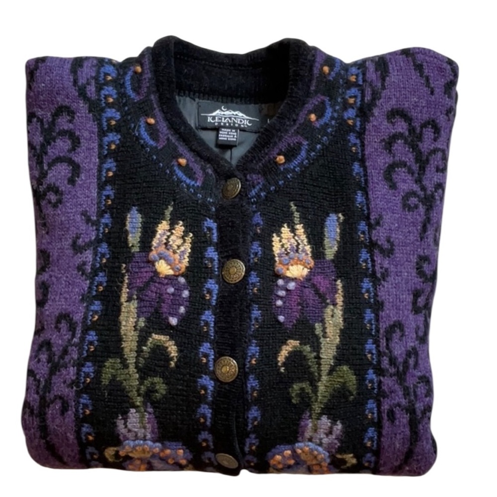 Vintage Nordic Purple Icelandic Design Wool Sweater Womens